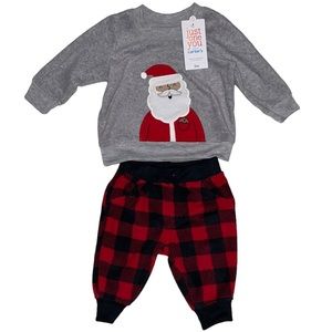 NWT Carter’s Christmas 2 Piece Matching Fleece Santa Cookie Outfit Size 3 Mo